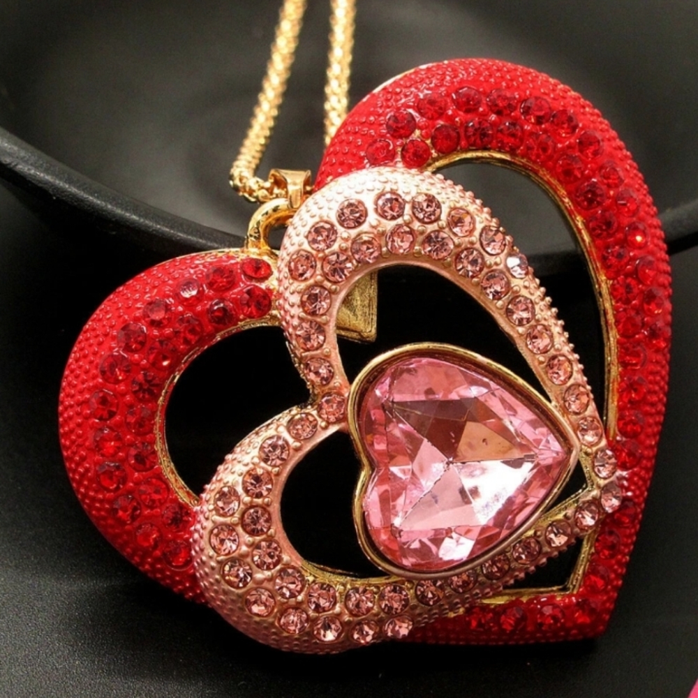 Betsey Johnson Red and Pink Heart Necklace - Picture 2 of 3
